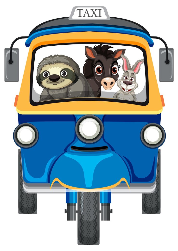 Vettore gratuito l'illustrazione degli animali che viaggiano in un taxi