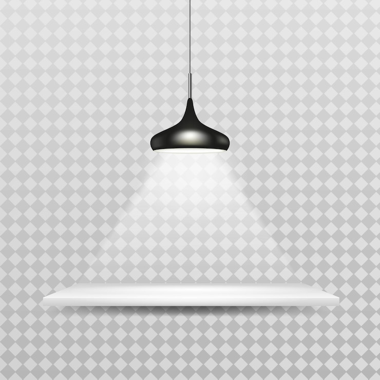 Vettore gratuito l'interno delle gallerie con faretti a led e mensole