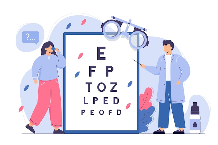 Vettore gratuito l'oftalmologo controlla la vista con il grafico del test dell'occhio