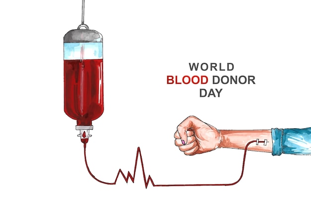 L'uomo dona il design della carta del giorno del donatore di sangue nel mondo del sangue