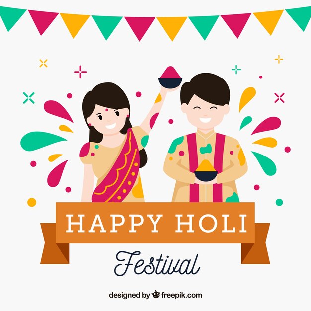 La gente celebra il festival di holi in stile piatto