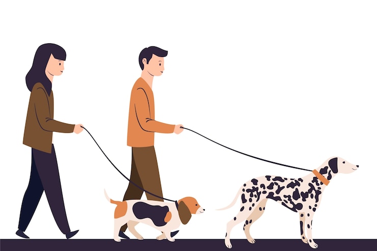 Vettore gratuito la gente che cammina il loro cane illustrato
