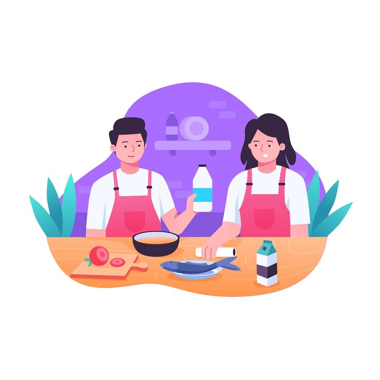 Vettore gratuito la gente che cucina insieme dell'illustrazione