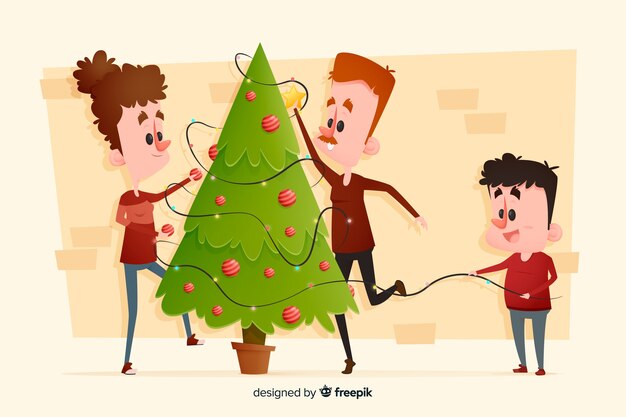 La gente che decora l'albero di Natale