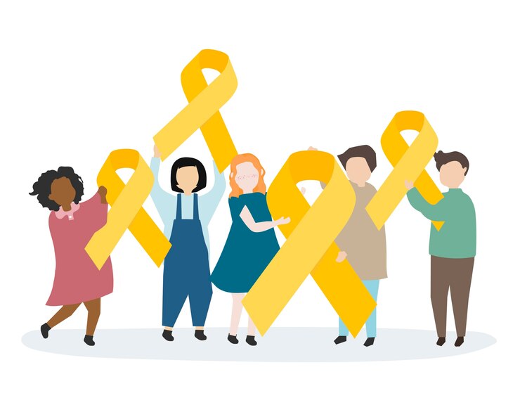 Vettore gratuito la gente che tiene il nastro giallo di consapevolezza