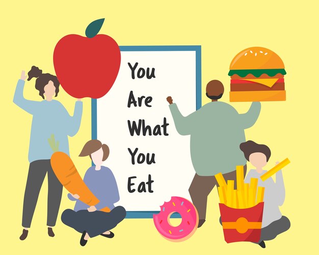 La gente con l&#39;illustrazione grassa degli alimenti industriali