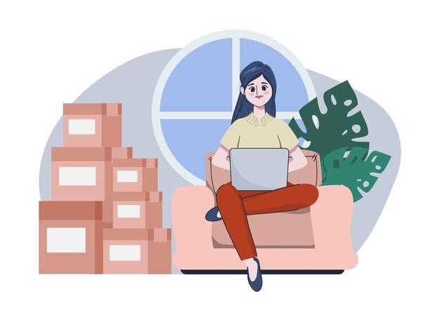 La giovane bella commessa è venditore online