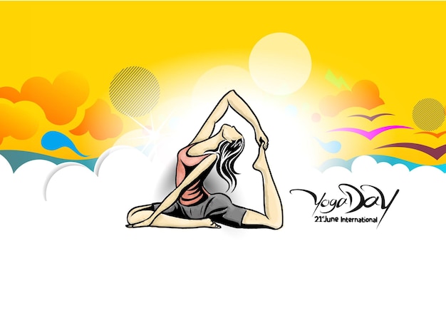 La giovane donna della giornata internazionale dello yoga medita l'illustrazione astratta di vettore dell'insegna dell'annuncio pubblicitario