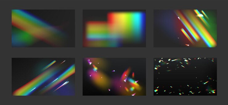 Vettore gratuito la luce di cristallo dell'arcobaleno irradia gli sfondi del prisma