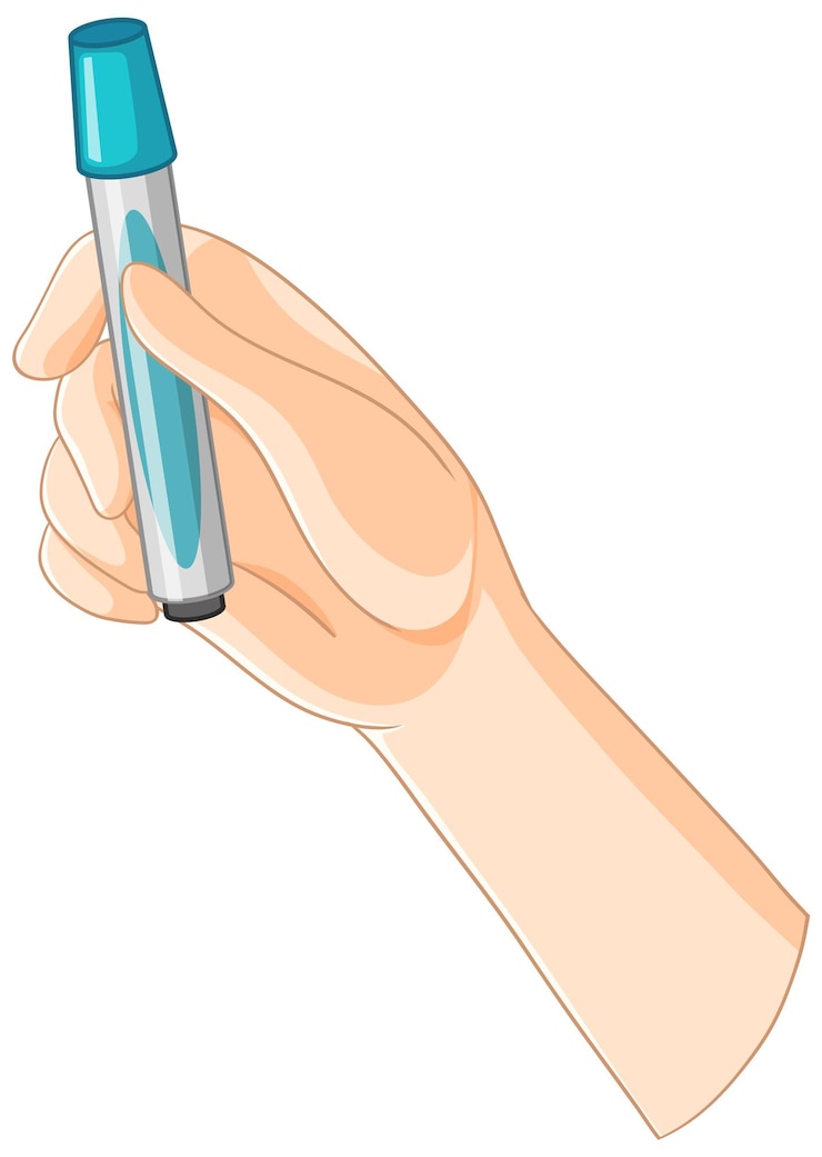 Vettore gratuito la mano che tiene un marcatore blu