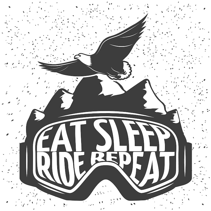 Vettore gratuito la maschera di snowboard con il titolo mangia l'illustrazione di vettore di ripetizione del giro di sonno