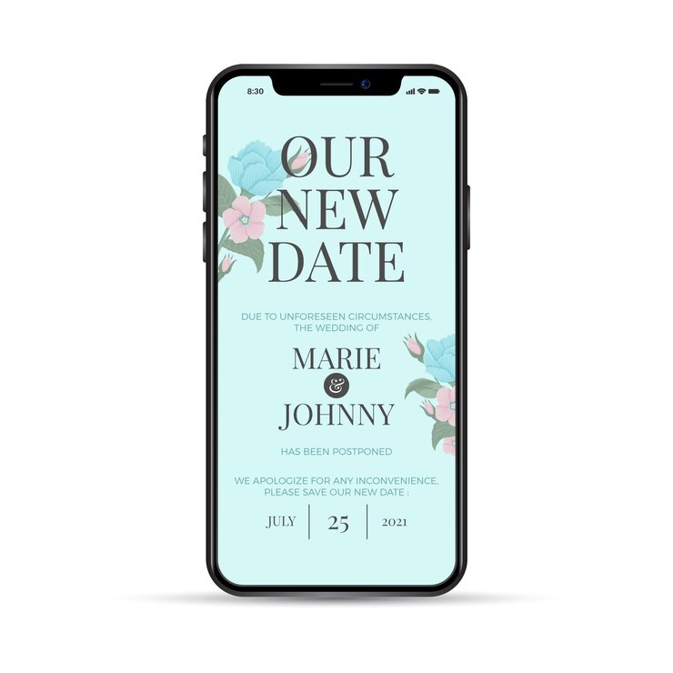 Vettore gratuito la nostra nuova app per telefono per matrimoni posticipata