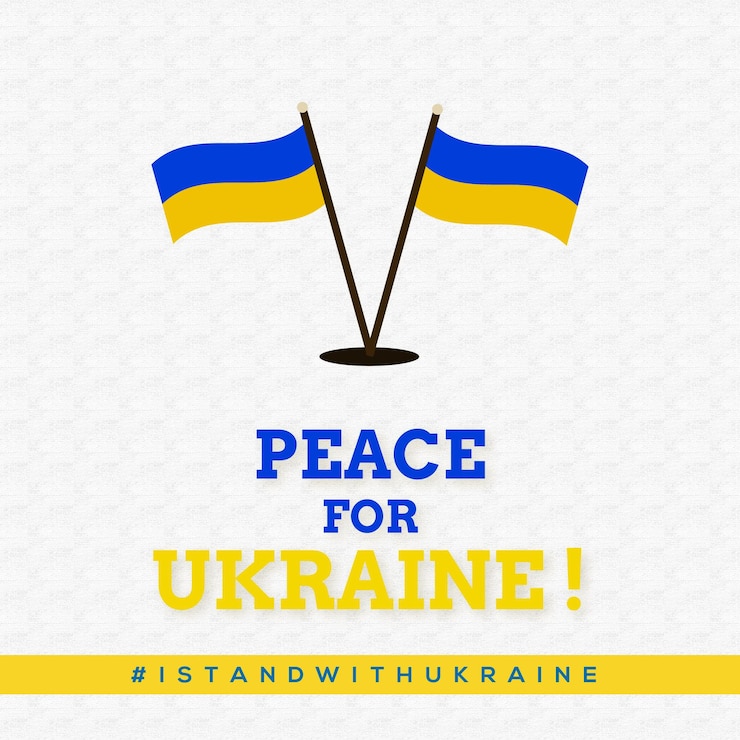 Vettore gratuito la pace per l'ucraina giallo blu sfondo grigio social media design banner vettore gratuito