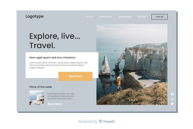La pagina di destinazione viaggia con foto