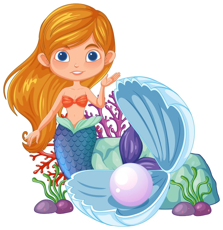 Vettore gratuito la sirena allegra con la conchiglia e la perla