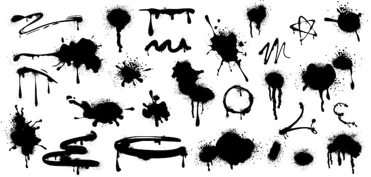 Vettore gratuito la vernice a spruzzo nera gocciola macchie d'inchiostro linee e schizzi di inchiostro con effetto graffiti