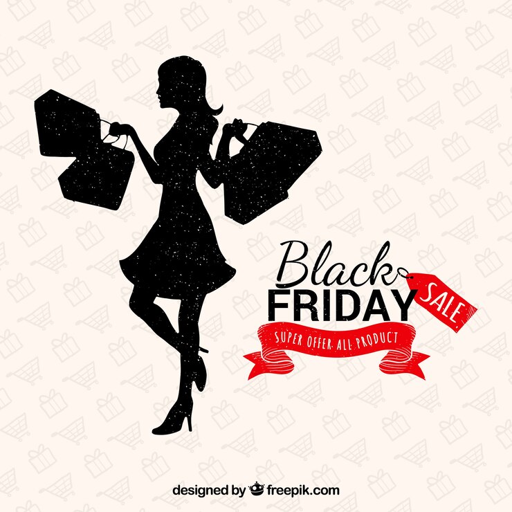Vettore gratuito lady shopping su uno sfondo nero friday