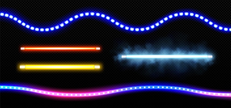 Vettore gratuito lampada led in tubo e striscia con luce al neon brillante
