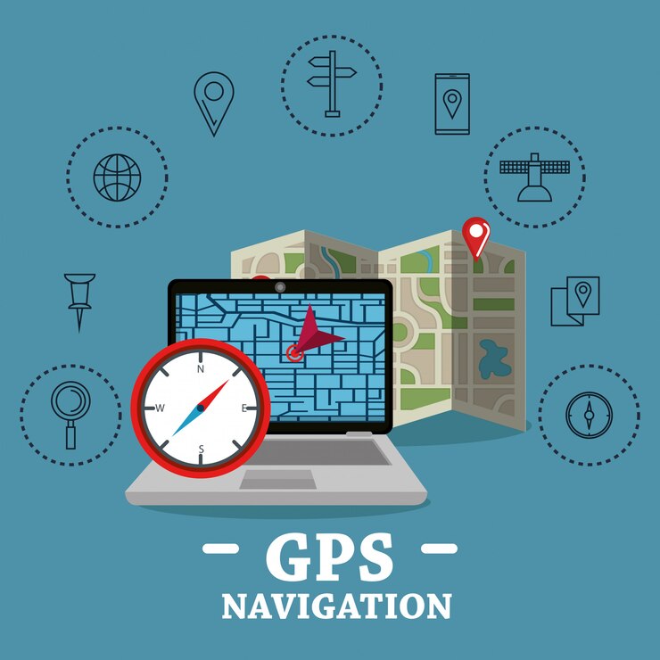 Vettore gratuito laptop con software di navigazione gps