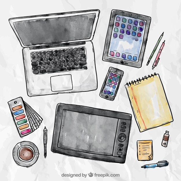 Laptop Smartphone Tablet e Strumenti di scrittura