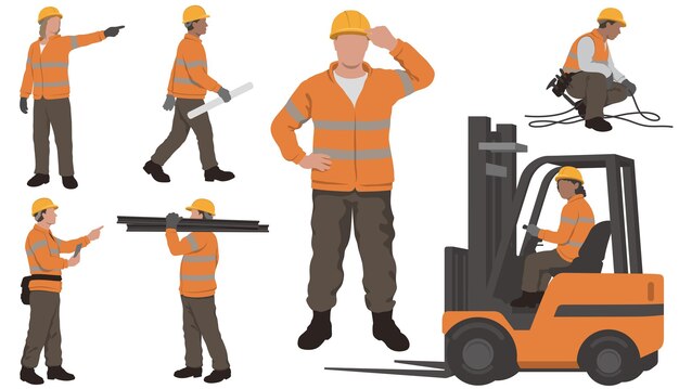 Lavoratori di costruzione Vector Flat Illustration Set Isolato su uno sfondo bianco
