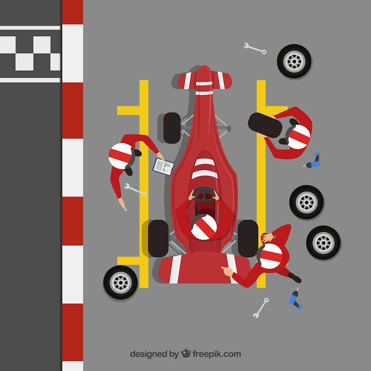 Vettore gratuito lavoratori di pit stop di formula 1 con design piatto