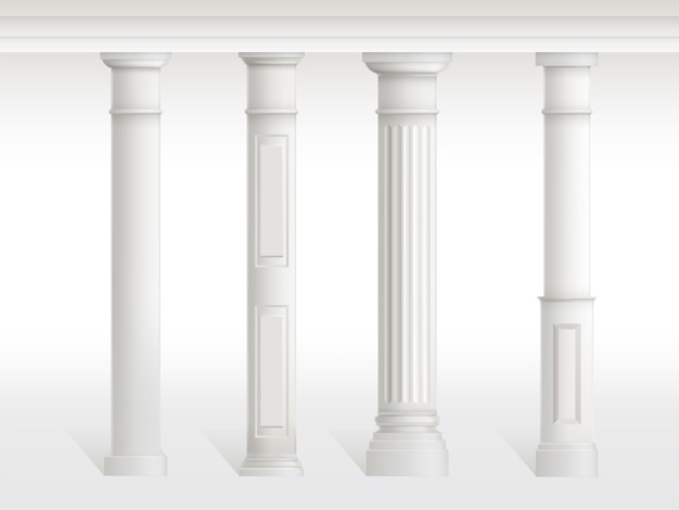 Le colonne antiche hanno impostato, balaustra isolata su priorità bassa bianca.