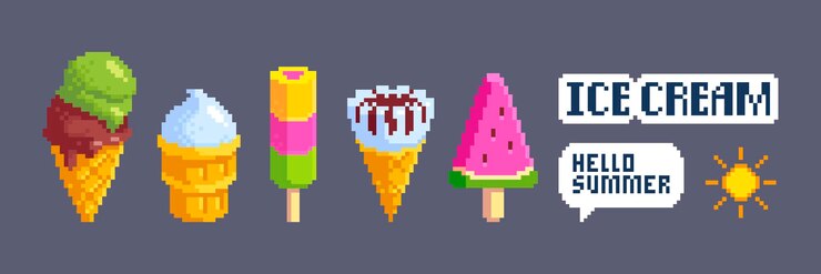 Vettore gratuito le icone dei gelati in pixel sono isolate sullo sfondo