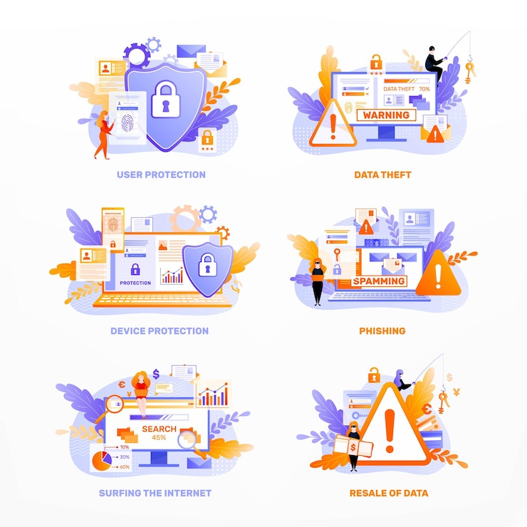 Vettore gratuito le icone del giorno della privacy dei dati colorano le composizioni piatte con le didascalie di testo modificabili avvisano le icone di blocco e scudo illustrazione lock