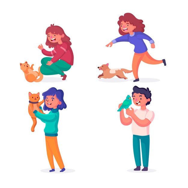 Le persone che giocano con i loro animali domestici