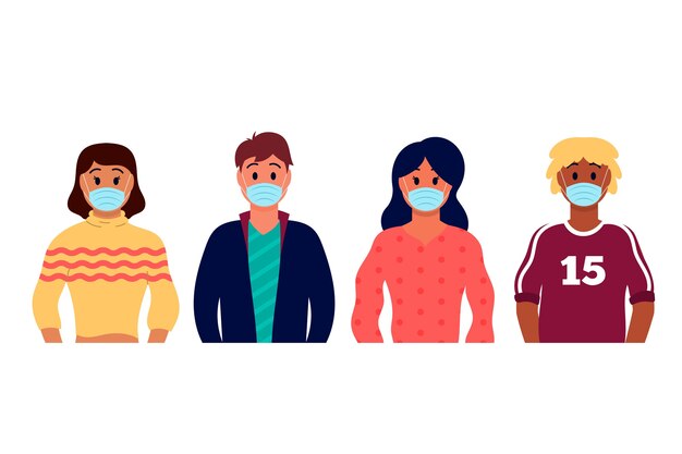 Le persone che indossano maschera medica vista media