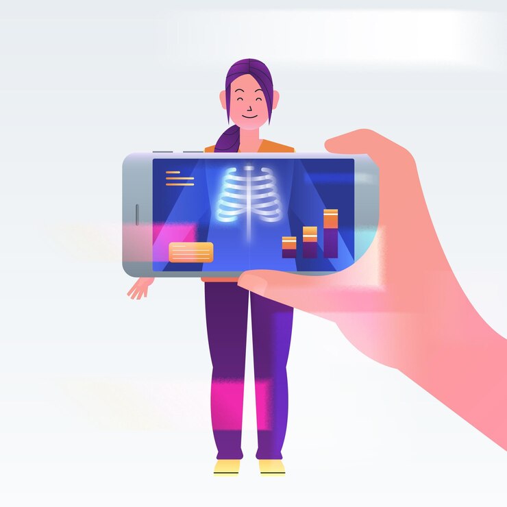 Vettore gratuito le persone che usano la realtà aumentata sugli smartphone