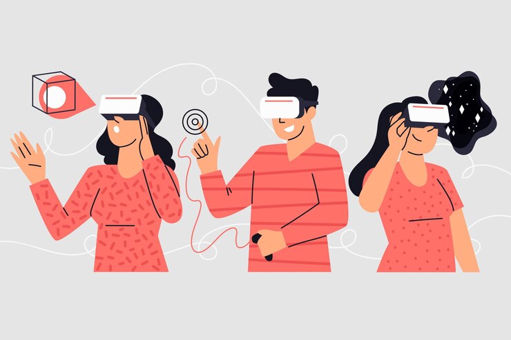Vettore gratuito le persone che utilizzano gli occhiali vr illustrazione