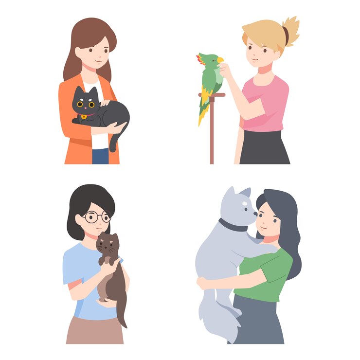 Vettore gratuito le persone con diversi animali domestici