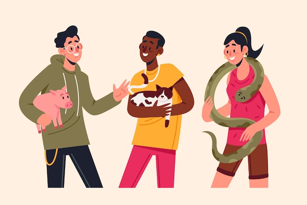 Le persone con diversi animali domestici
