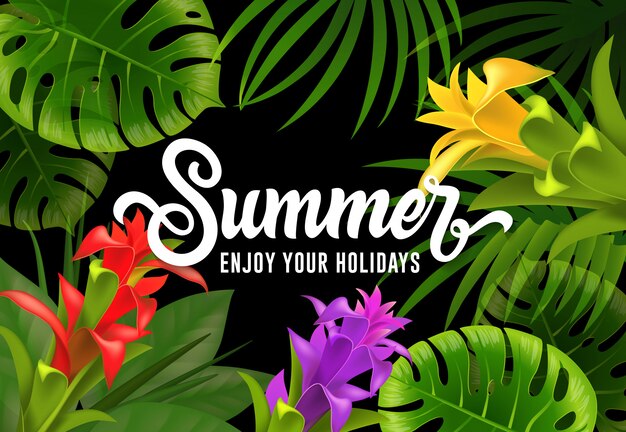 Le vacanze estive godono delle tue vacanze scritte con foglie tropicali.