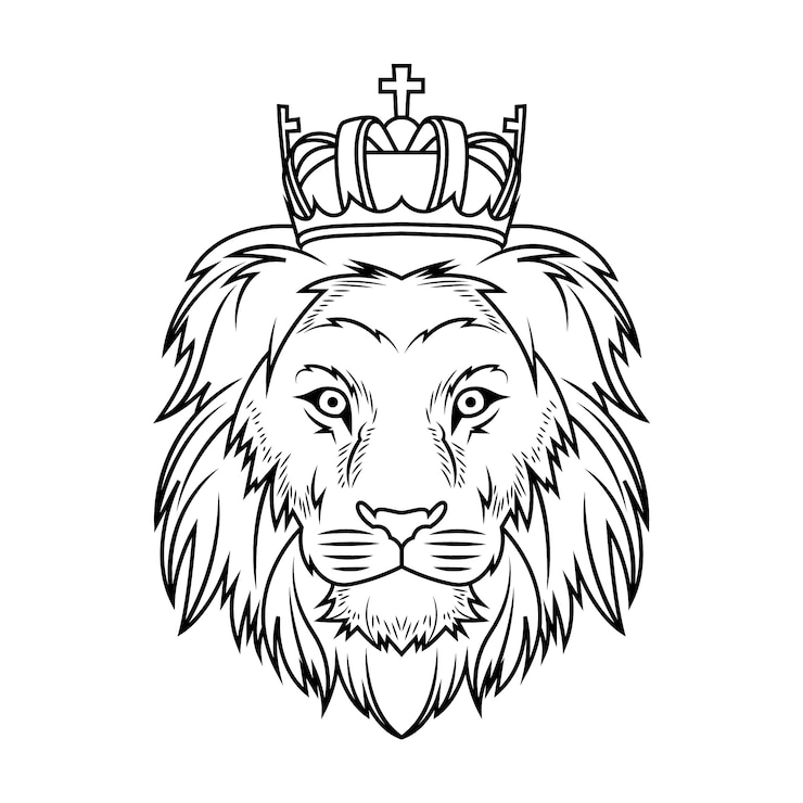 Vettore gratuito leone disegnato a mano con illustrazione del contorno della corona