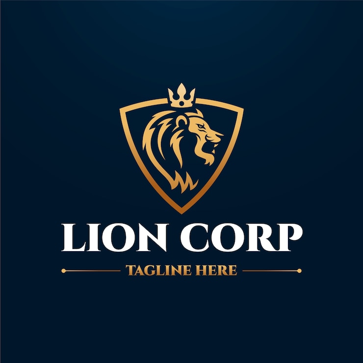 Vettore gratuito leone sfumato con modello logo corona