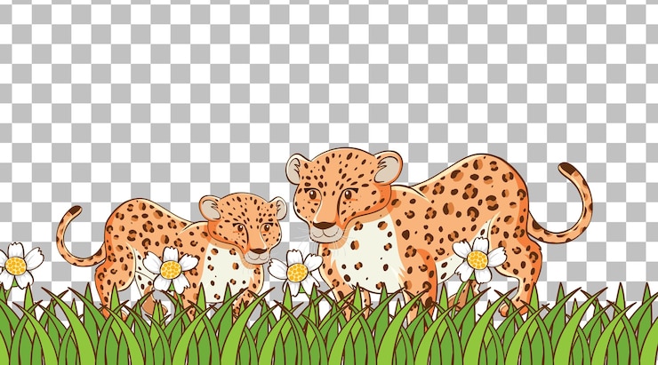 Vettore gratuito leopardo in piedi sul campo in erba su sfondo trasparente