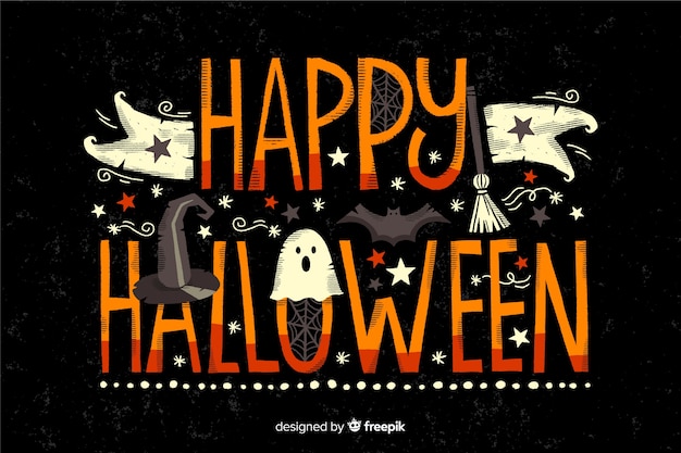 Lettere di Happy Halloween su sfondo nero