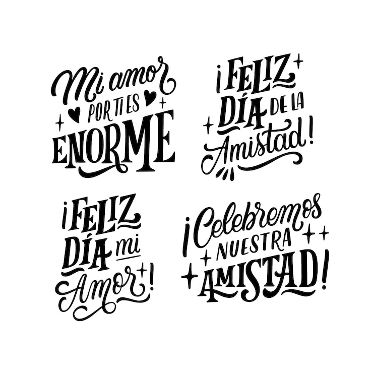 Vettore gratuito lettering collezione di adesivi dia del amor y la amistad