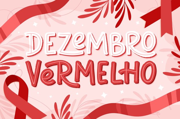 Lettering dezembro vermelho piatto disegnato a mano