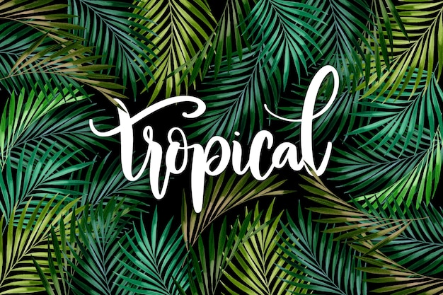 Lettering di foglie tropicali di estate