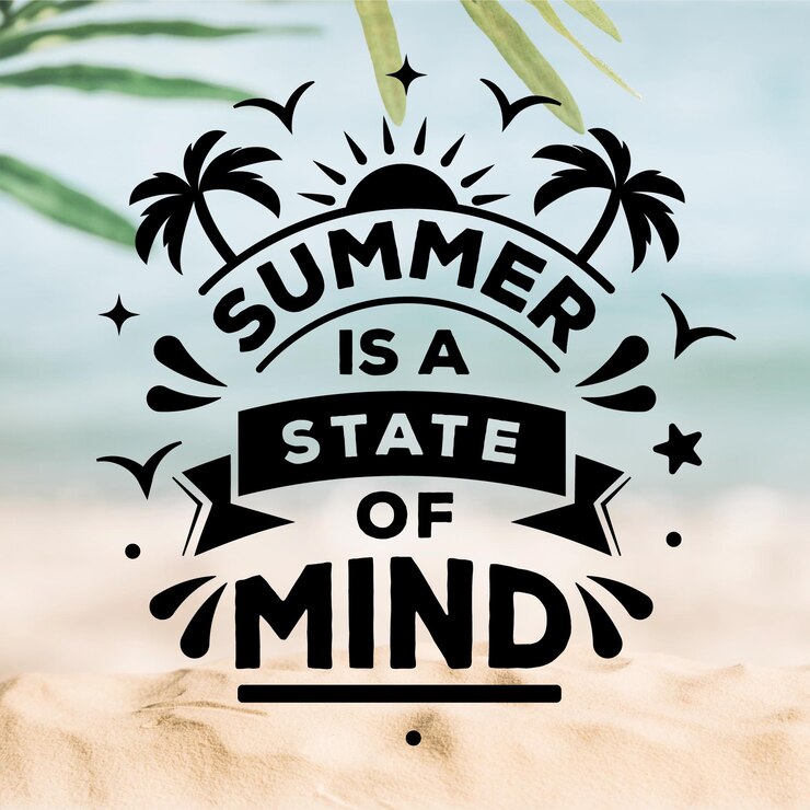 Vettore gratuito lettering estivo con spiaggia offuscata
