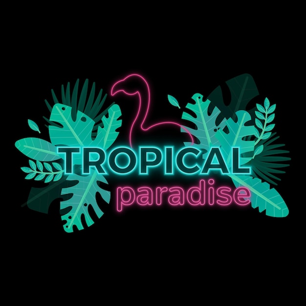 Lettering neon tropicale con foglie o fiori