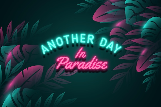 Lettering neon tropicale con foglie o fiori