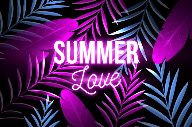 Lettering neon tropicale con foglie