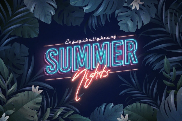 Lettering neon tropicale con foglie