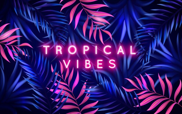 Lettering neon tropicale con foglie