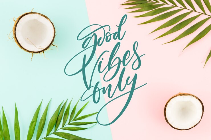 Vettore gratuito lettering positivo con foto di noci di cocco